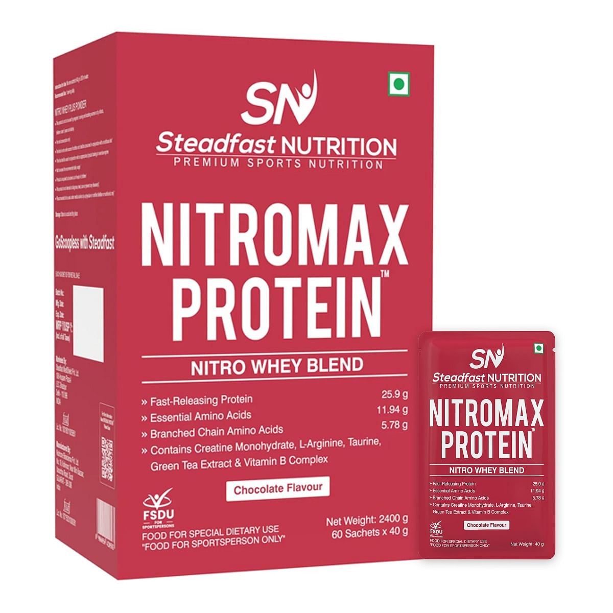 

Steadfast Nutrition Nitromax Protein |25.9g Fast Releasing Protein, 11.94g EAA, 5.78g BCAA per sachet | Increases Muscle pump, strength, Lean Muscl...