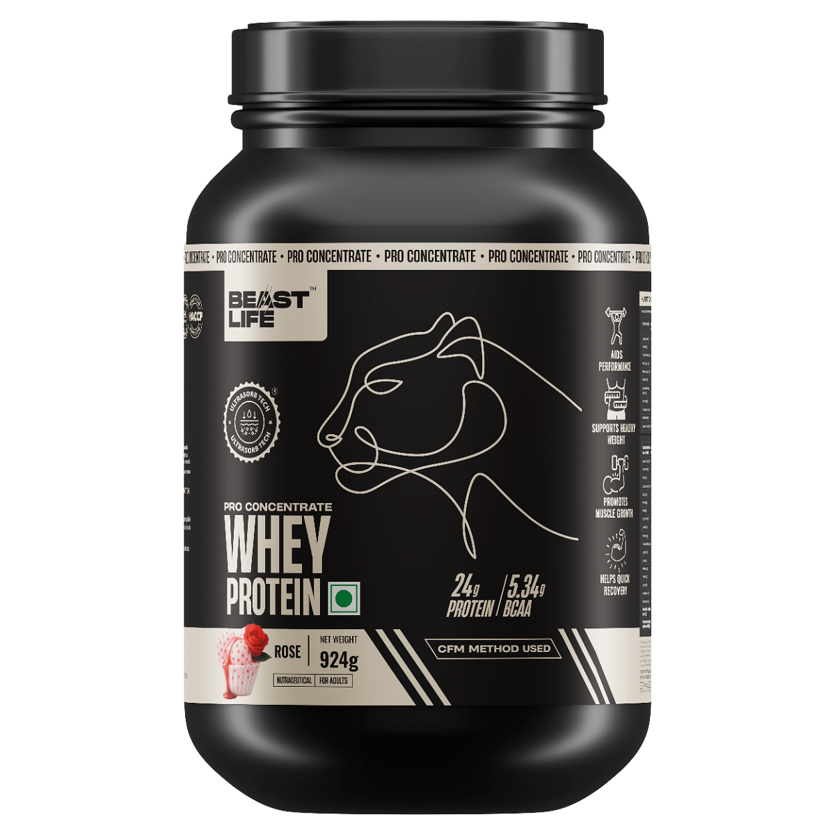

BeastLife Pro Whey Concentrate Rose Flavour | 24g of Protein | 5.3g BCAA per scoop (924g)