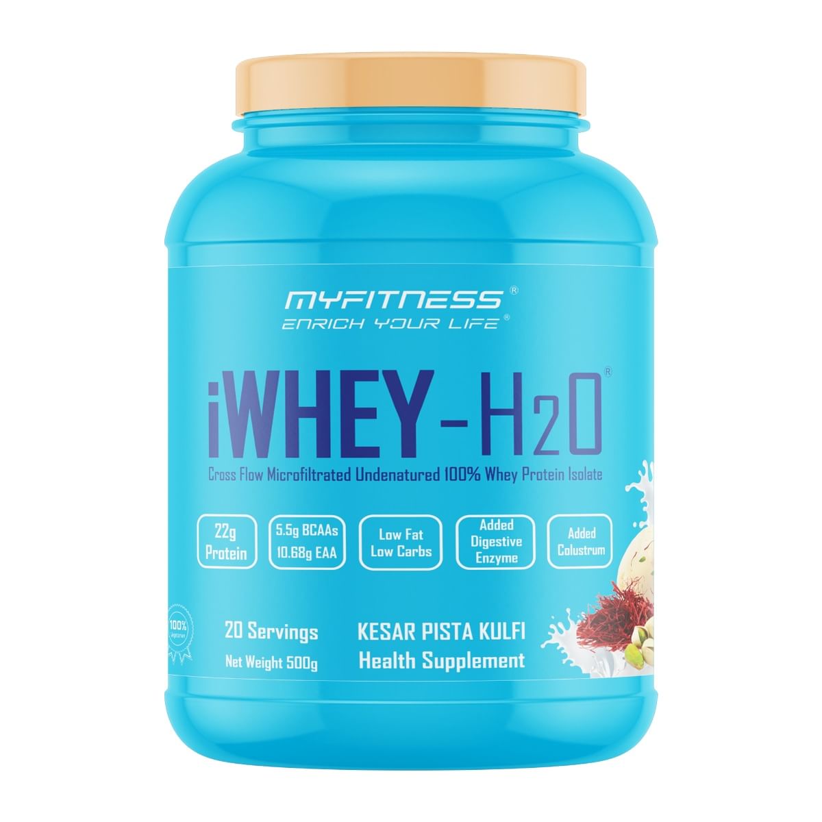 

MYFITNESS ® iWHEY- H2O 20 Servings|Whey Protein Isolate| 88% Premium Whey Protein Isolate Per Serving|5.5g BCAA| 10.68g EAA| Added Digestive Enzyme...