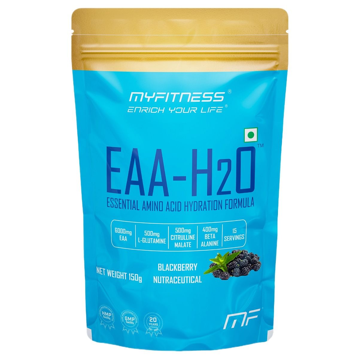 

MYFITNESS EAA H2O | 6000mg EAA | 850mg Electrolyte Blend | 500mg L-Glutamine | 500mg Citrulline Malate | 400mg Beta Alanine | 200mg Taurine | EAA S...