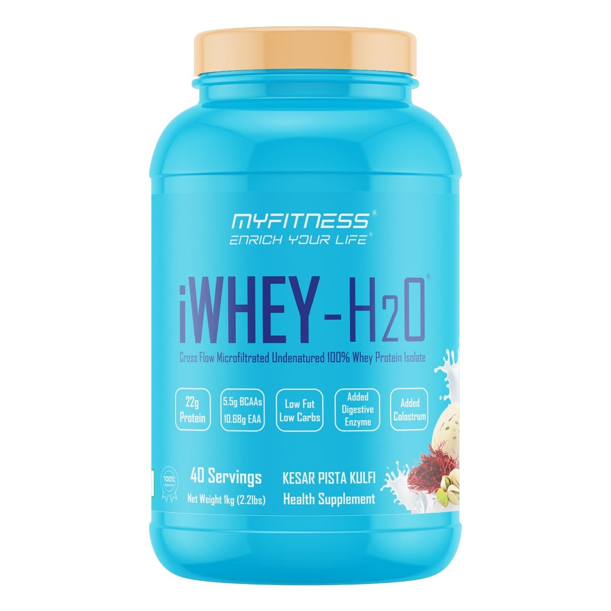 

MYFITNESS ® iWHEY- H2O 40 Servings|Whey Protein Isolate| 88% Premium Whey Protein Isolate Per Serving|5.5g BCAA| 10.68g EAA| Added Digestive Enzyme...