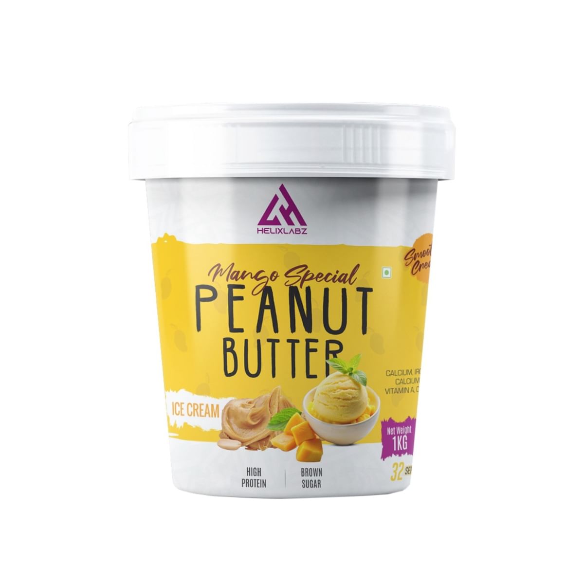 

Helixlabz High Protein Peanut Butter with Brown Sugar , Calcium ,Iron and other Vitamin A C & E | 1 Kg| Special Mango