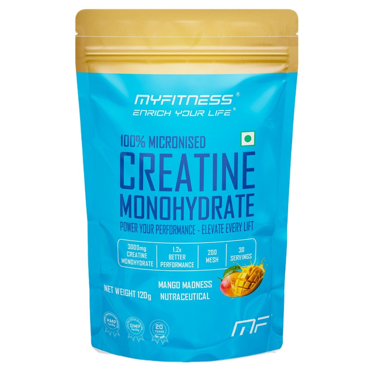 

MYFITNESS 100% MICRONIZED CREATINE MONOHYDRATE| 30 SERVINGS | 120g |WITH ADDED ELECTROLYTES | MANGO MADNESS