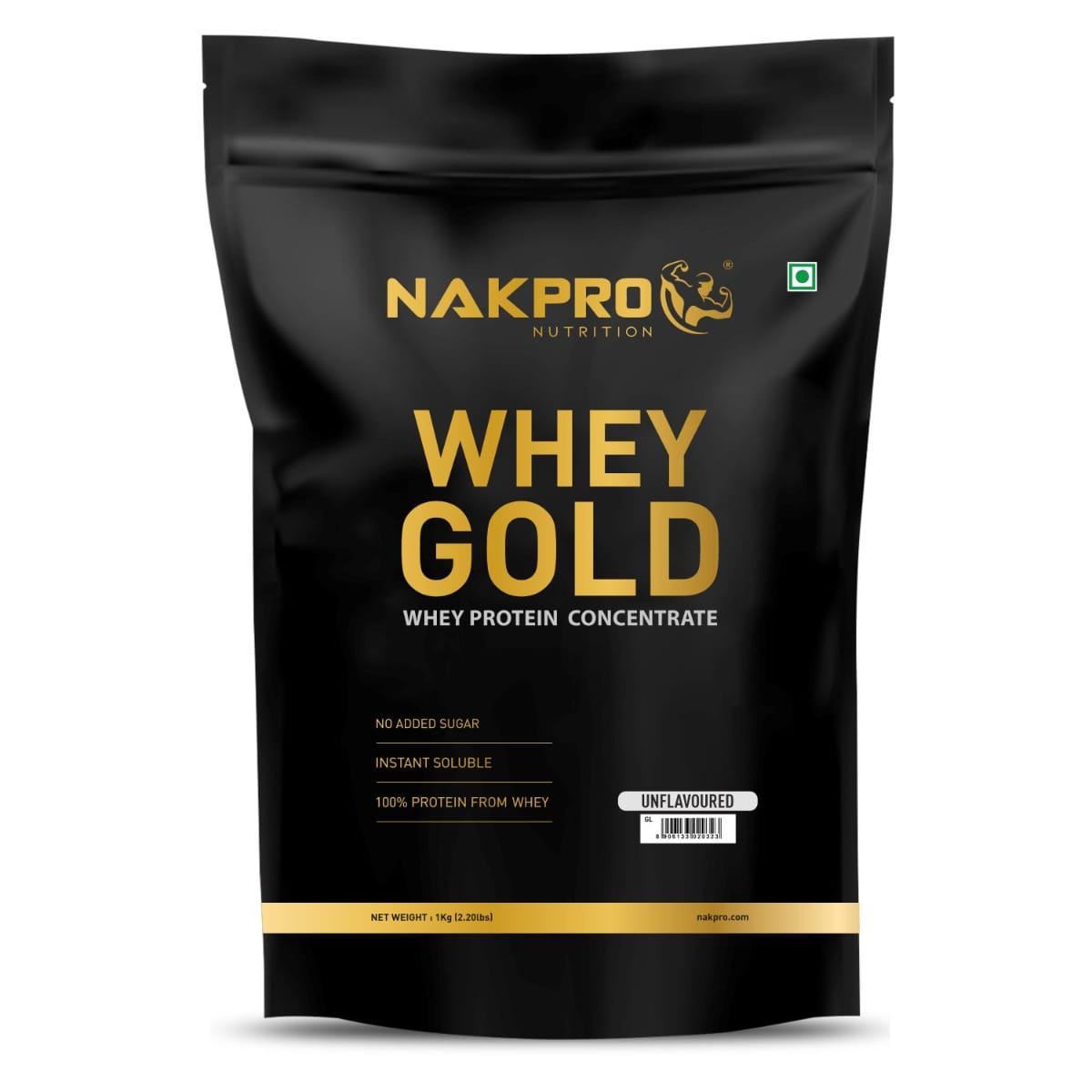 NAKPRO Gold Whey Protein Concentrate 80%, Unflavoured | 28g Protein, 6.2g BCAA | Trustified Certified 100% Authentic Supplement Powder & No Adulteration | Fast Absorbing Whey Protein Powder