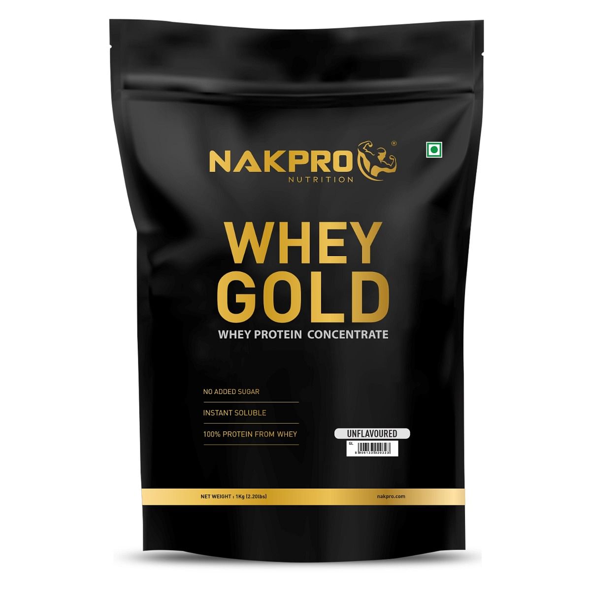 

NAKPRO Gold Whey Protein Concentrate 80%, 1kg Unflavoured | 28g Protein, 6.2g BCAA | Trustified Certified 100% Authentic Supplement Powder & No Adu...