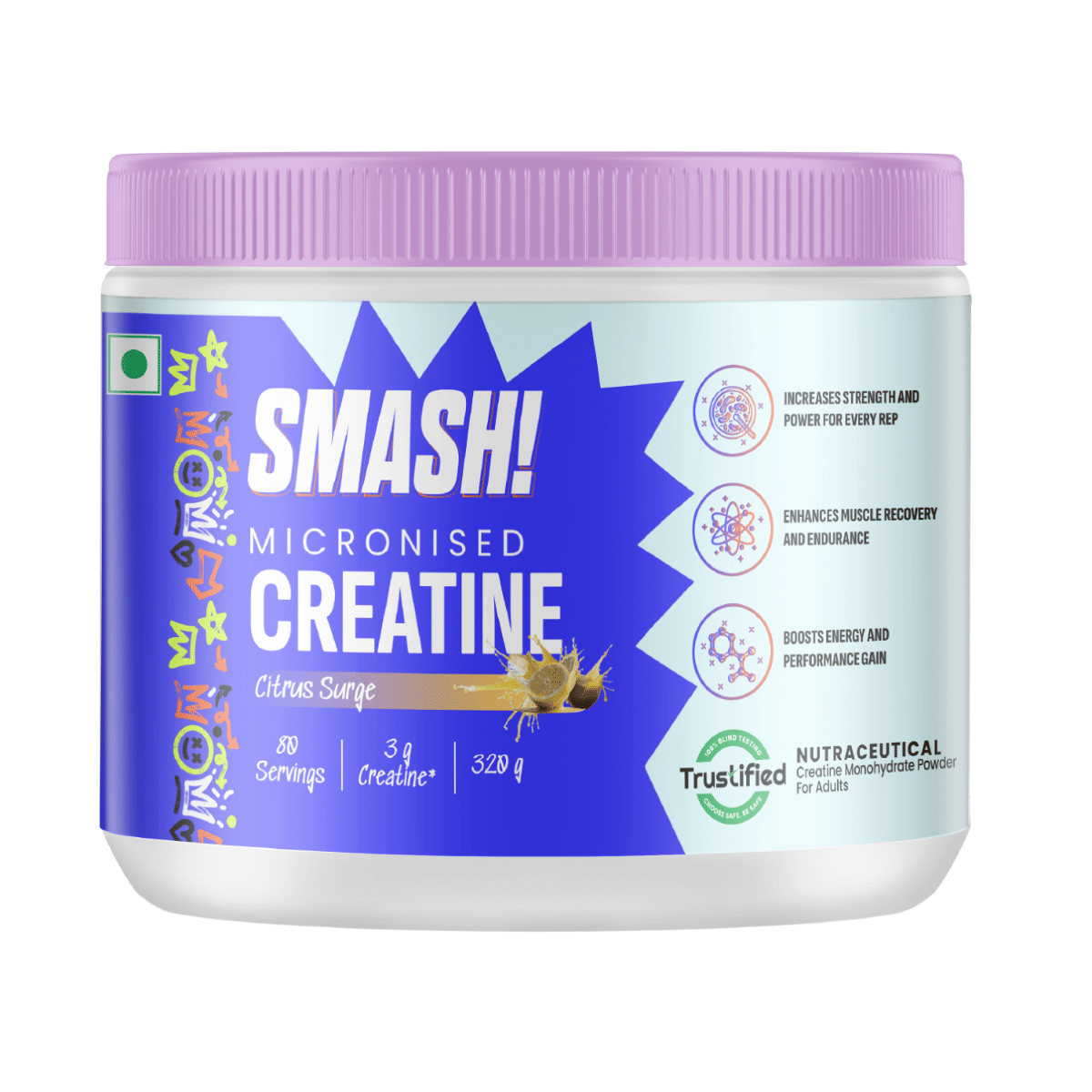 

SMASH Micronised Creatine Monohydrate Powder, Citrus Surge (80 Servings, 320g)