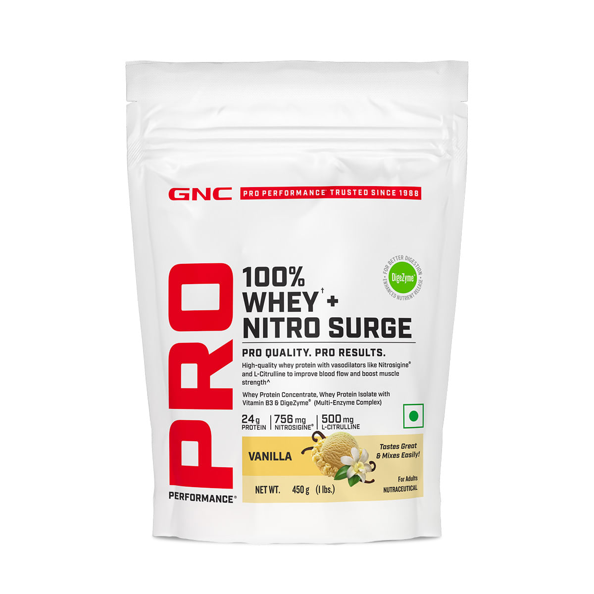 

GNC Pro Perfomance 100% Whey Nitro Surge Vanilla 450g
