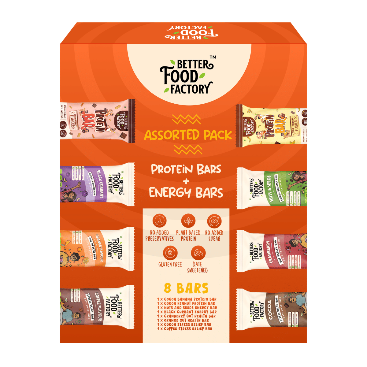 

Better Food Factory Protein Bars and Energy Bars Variety Pack of 8