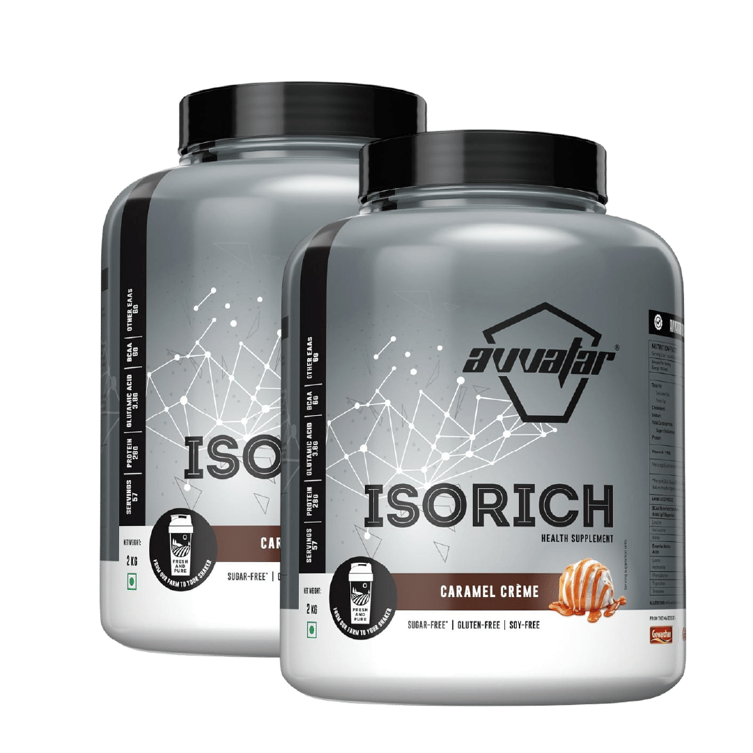 

Avvatar Isorich Protein 2Kg |Caramel Crã¨Me | 57 Servings | 28G Protein Pack Of 2