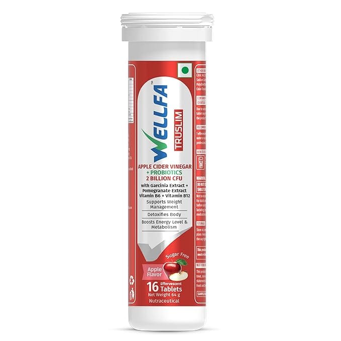 WELLFA TRUSLIM | APPLE CIDER VINEGAR WITH PROBIOTICS | WEIGHT MANAGEMENT| DETOX & GUT HEALTH | 16 Effervescent Tablets | Apple Flavor