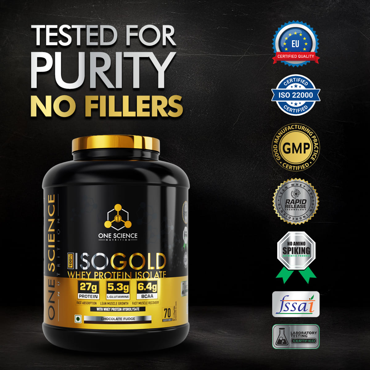 

One Science Nutrition ISO Gold Whey Protein Isolate | 27g Protein, 5.3g L-Glutamine, 6.4g BCAA | Fast Absorption & Lean Muscle Support | Chocolate...