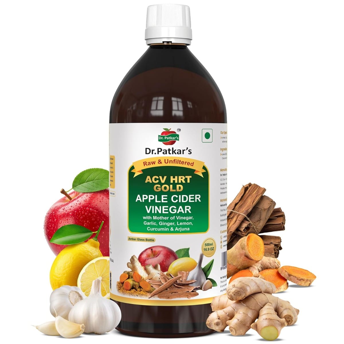 

Dr. Patkar's Apple Cider Vinegar with Arjuna, Curcumin, Ginger, Garlic & Lemon |ACV HRT GOLD | 2X Formula Health Shot | Cholesterol Care | Immunit...