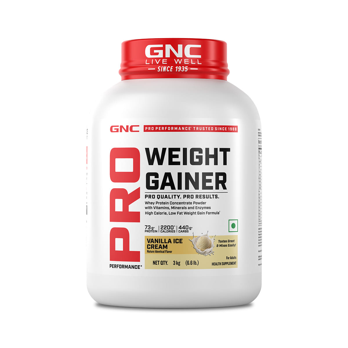 

GNC Pro Performance Weight Gainer 3kg | 73g Protein | Vanilla Ice Cream | Body Gains | Muscle