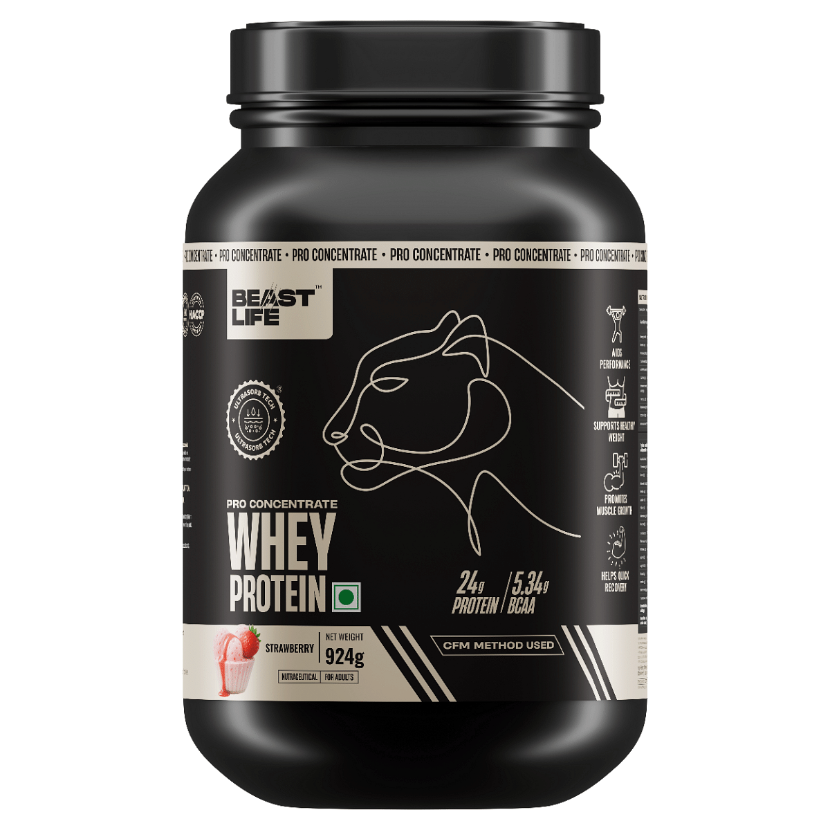 BeastLife Pro Whey Concentrate | 24g of Protein | 5.3g BCAA per scoop (924g)