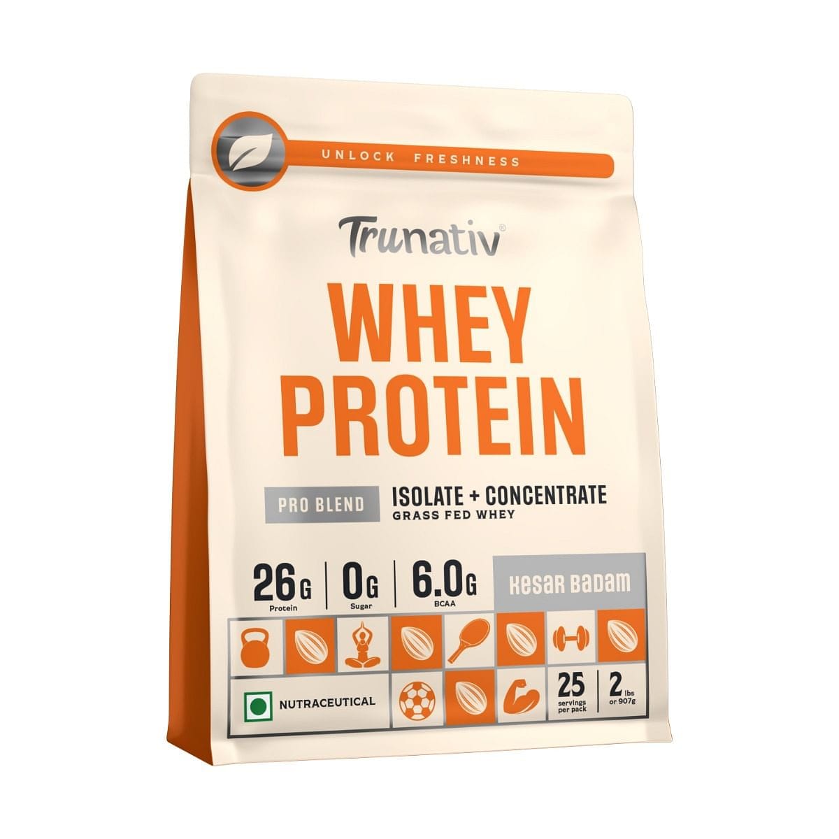 Trunativ Whey protein powder | Blend with Isolate and Concentrate- Kesar Badam Flavour