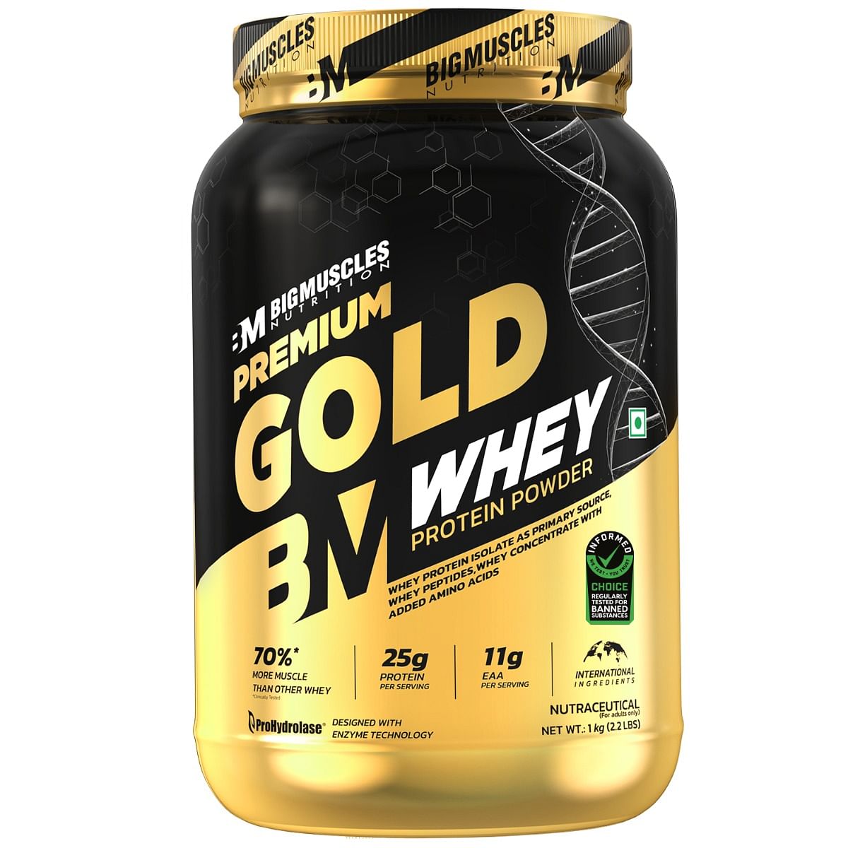 

Bigmuscles Nutrition Premium Gold Whey | Informed Choice UK Certified | Isolate Whey Protein Blend | 25g Protein | 11g EAA | ProHydrolase Enzyme Te...