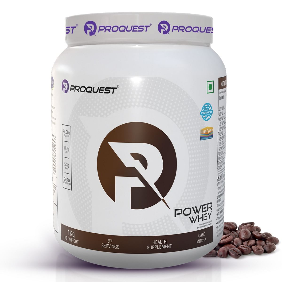 

Proquest Nutrition Power Whey Protein Concentrate | Per Serving - 24g Protein | Café Mocha, 1 Kg | Added Probiotics & Digezyme®| Supports Muscle Ga...