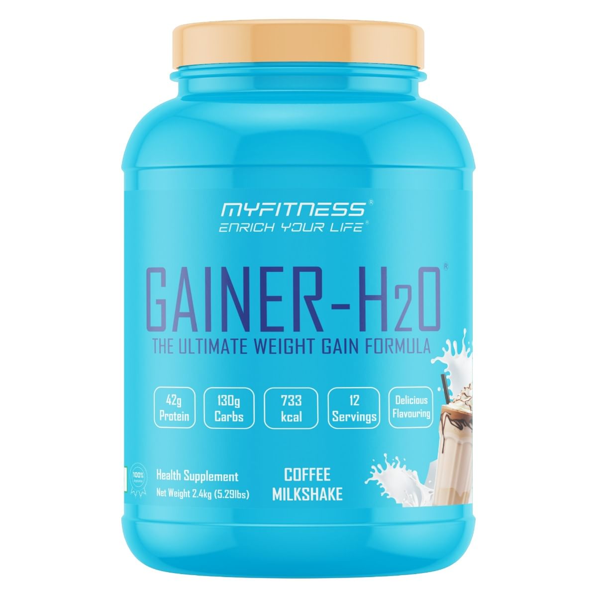 

MYFITNESS ® GAINER-H2O 2.4 kg |Weight Gainer|130g Carbs|733kcal | 42g of Premium Protein|Delicious Flavouring |The Ultimate Weight Gain Formula | C...