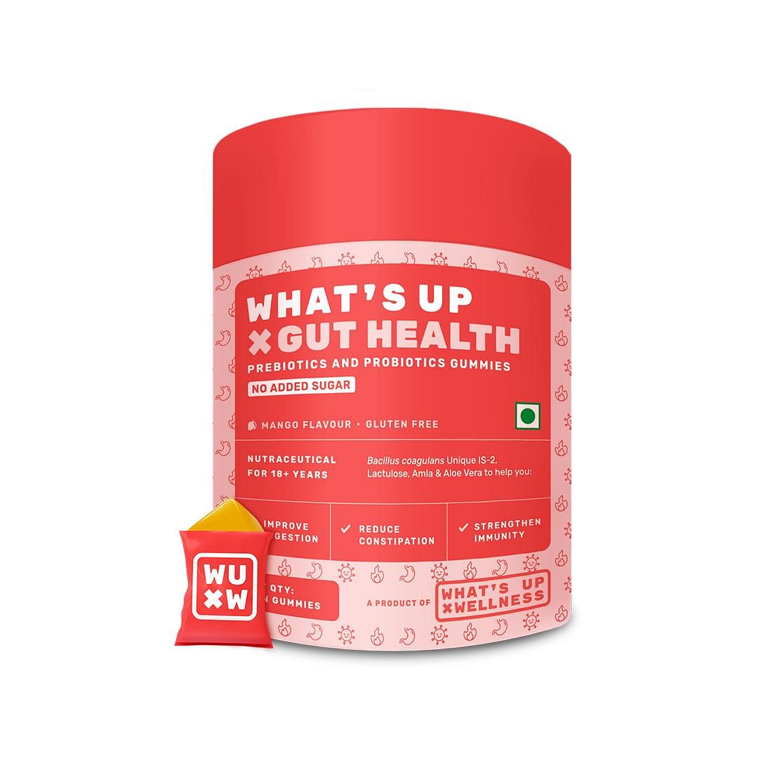 

What's Up Wellness Gut Health Gummies | Prebiotic & Probiotic Gummies for Digestion, Constipation & Immunity | Bloating, Acidity & Gas Relief | Cli...