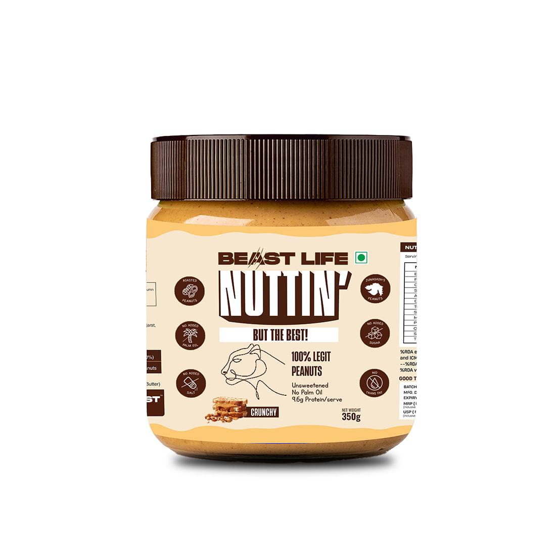 

BEASTLIFE Natural Peanut Butter 100% Peanuts No palm Oil ,350 gram