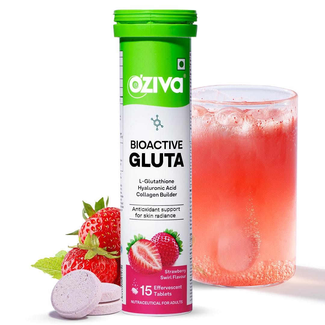 

OZiva Bioactive Gluta Fizzy ( L-Glutathione, Hyaluronic Acid, Asthaxanthin, Lycopene & Collagen Builder) to Reduce Cellular Damage - Strawberry swi...