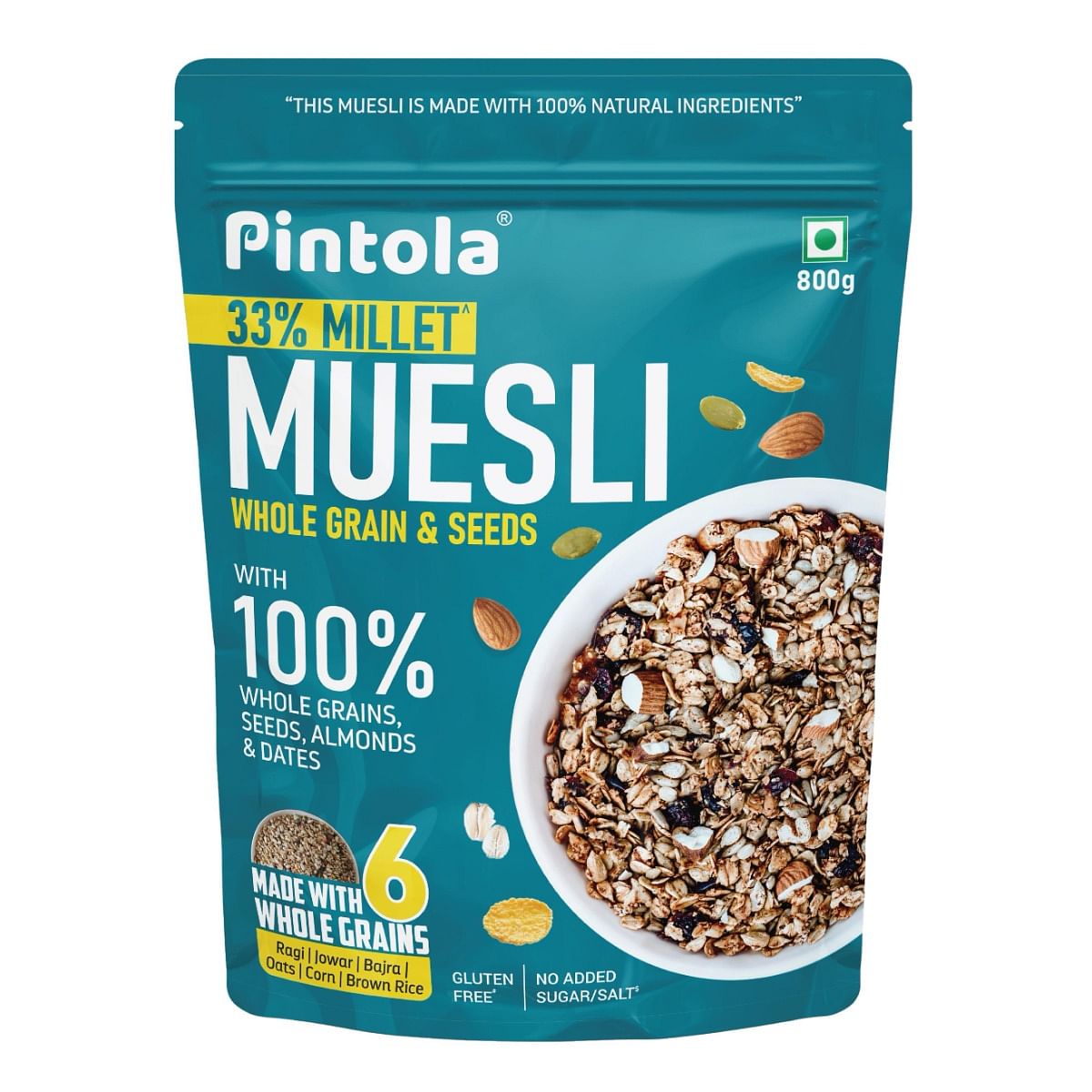 

Pintola Wholegrain & Seeds Muesli with 33% Millet 800g, Cereals for Breakfast with 26% Nuts, Seeds & Dates, No Preservatives, Rich in Dietary Fibre...