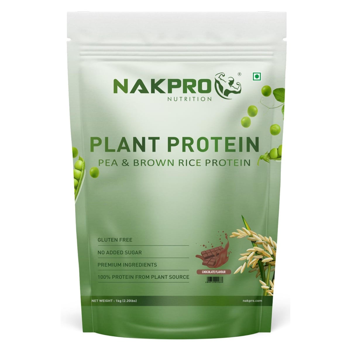 NAKPRO Vegan Plant Protein Powder (Pea Protein & Brown Rice Protein), 1kg | 25.2g Protein, 4.9g BCAA | Easy To Digest | All Essential Amino Acids for Muscle Gain and Recovery