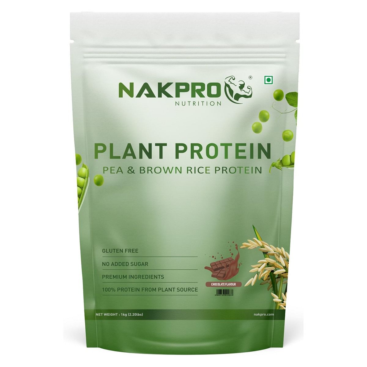 

NAKPRO Vegan Plant Protein Powder (Pea Protein & Brown Rice Protein), Chocolate - 1kg | 25.2g Protein, 4.9g BCAA | Easy To Digest | All Essential A...