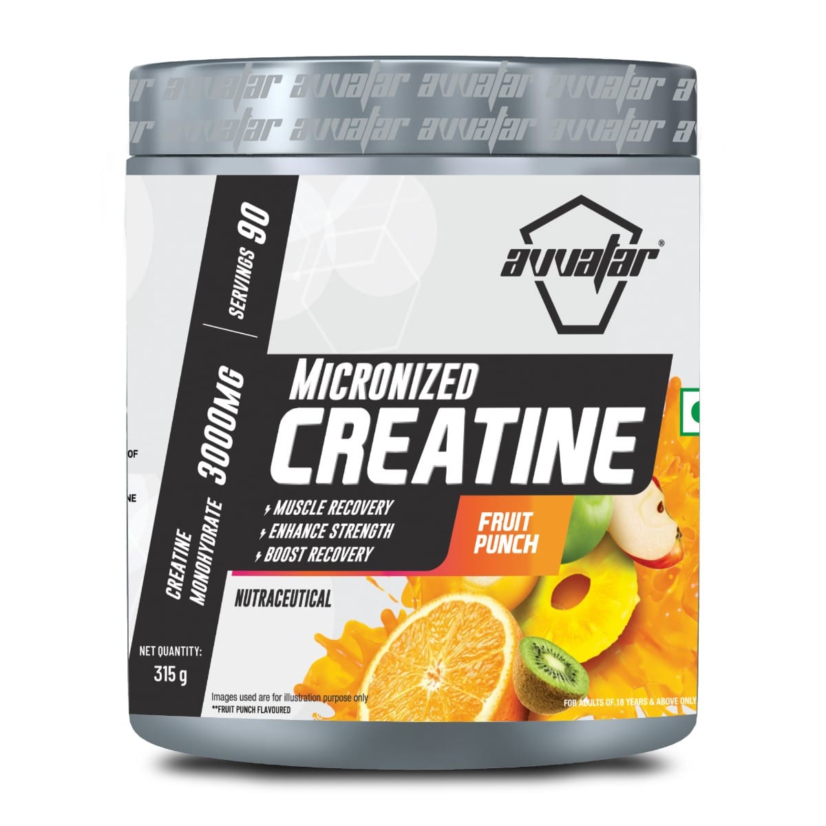 

Avvatar Creatine Monohydrate | Fruit Punch Flavour | 315gm | 90 Servings