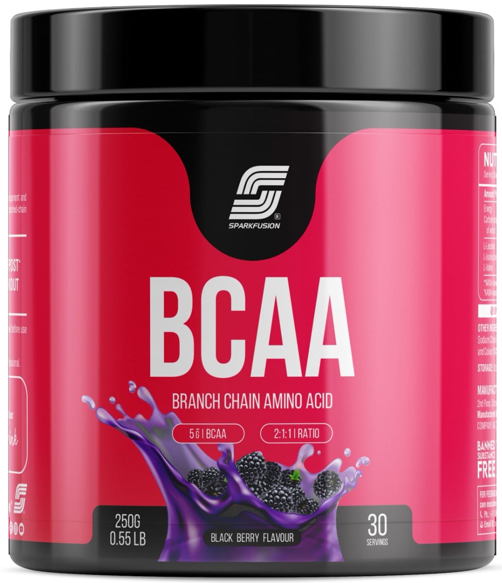 

Sparkfusion BCAA Pure-Amino -250 gm (50 Servings) With Complete Ratio of 2:1:1 for Recovery & Performance Boost,Energy Powder (Black berry)