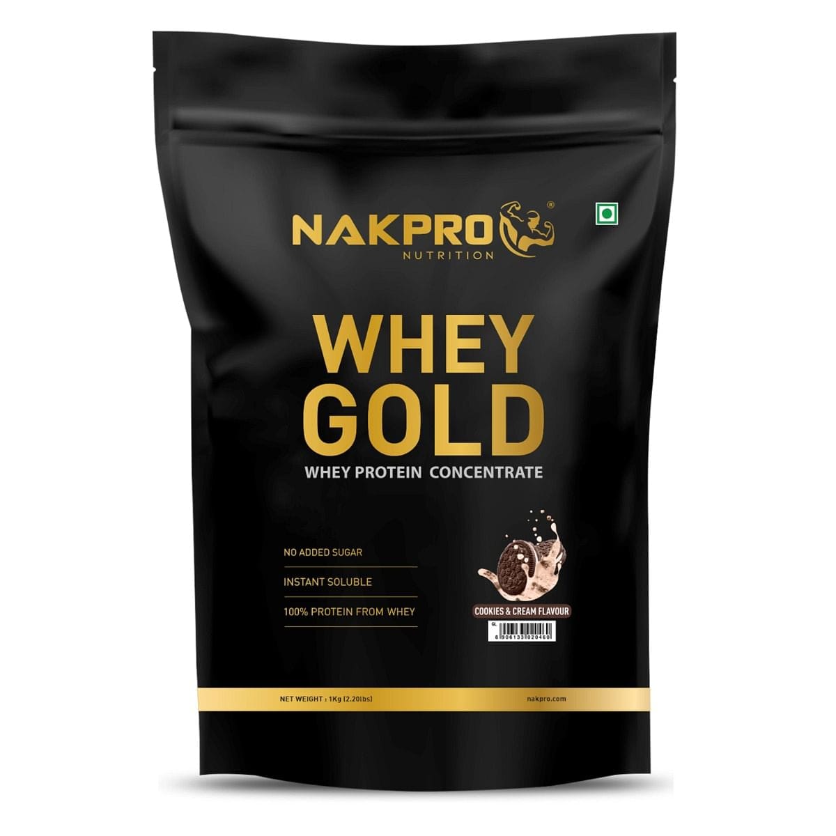 NAKPRO Gold Whey Protein Concentrate 1kg Cookies & Cream