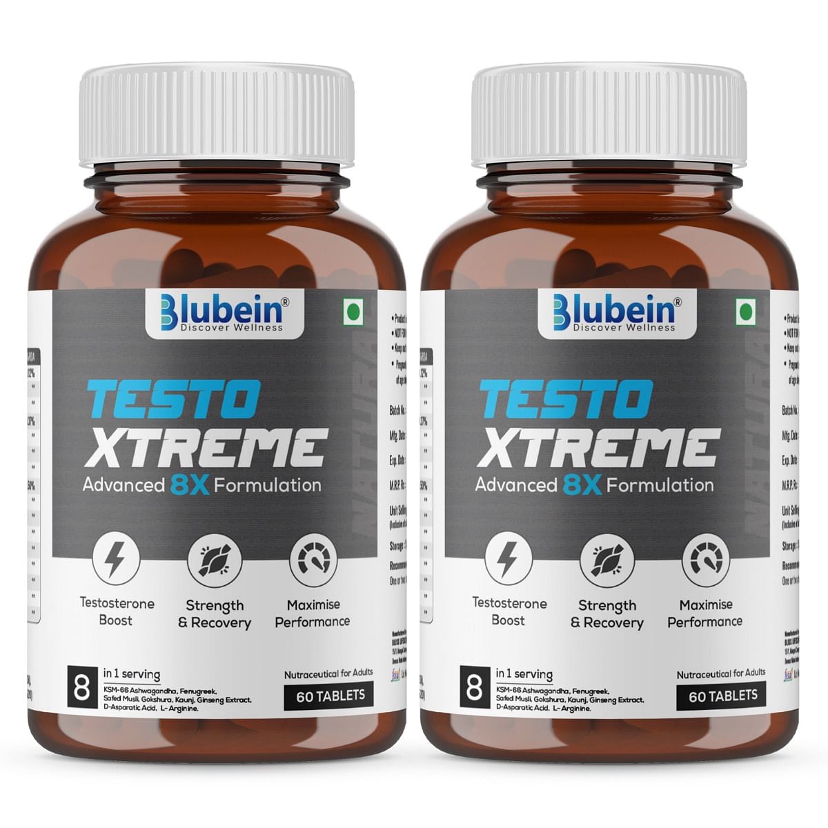 

Blubein Testo Xtreme | Natural Testosterone Support for Men with KSM-66 Ashwagandha & 8 Herbal Extracts | Supports Muscle Growth, Strength, and Sta...