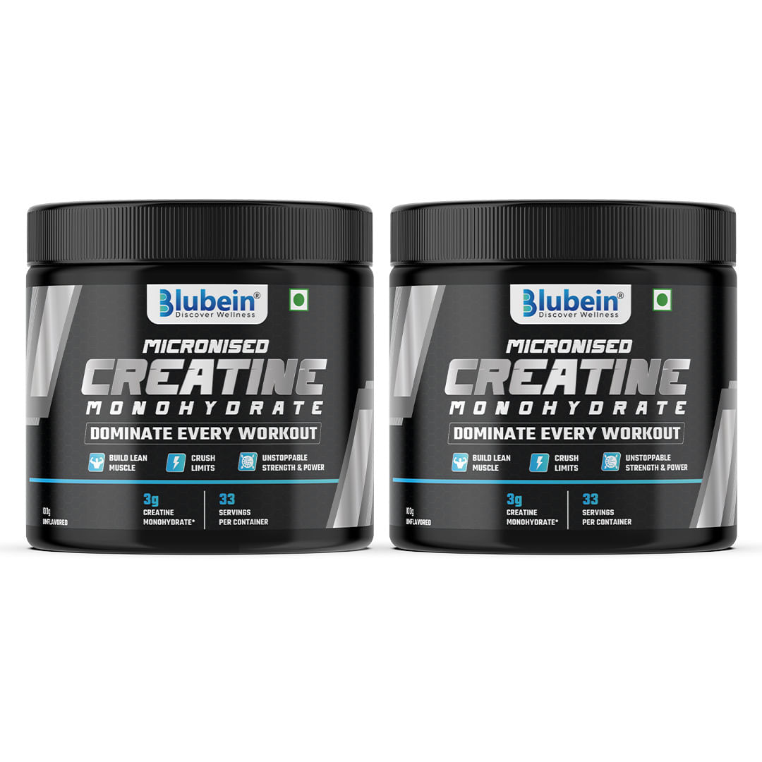 

Blubein Micronised Creatine Monohydrate for Men & Women | Supports Lean Muscle Growth, Faster Recovery & Cognition | Unflavoured | 100g, Pack of 2