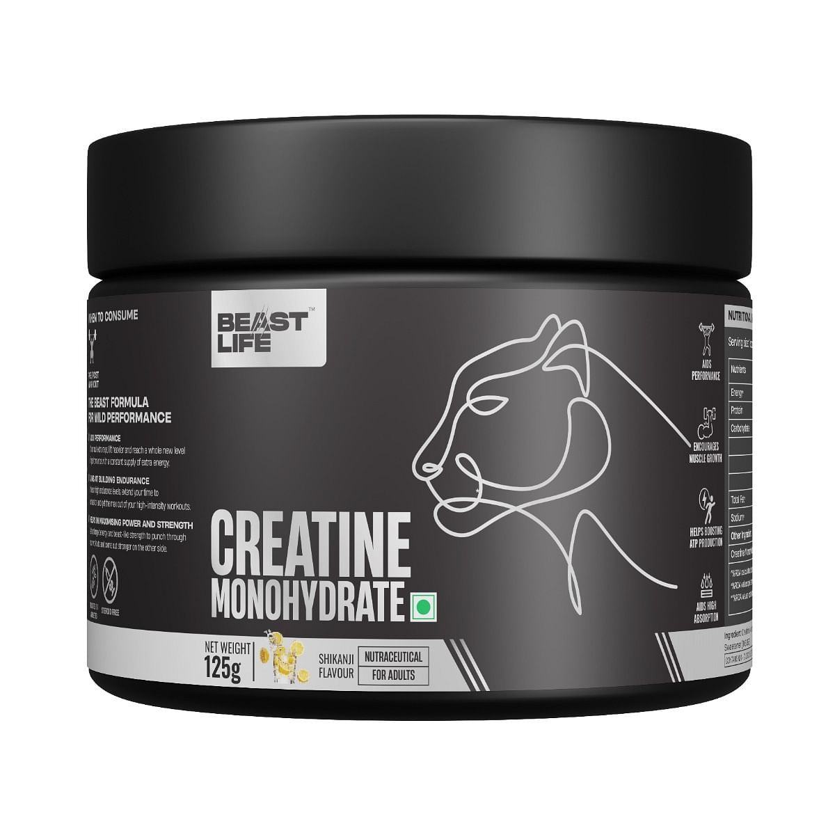 

BeastLife Super Micronized Creatine Monohydrate Shikanji Flavour Powder 125g, 33 Serving, Premium Sports Nutrition | NABL Lab Tested | Rapid Absorp...