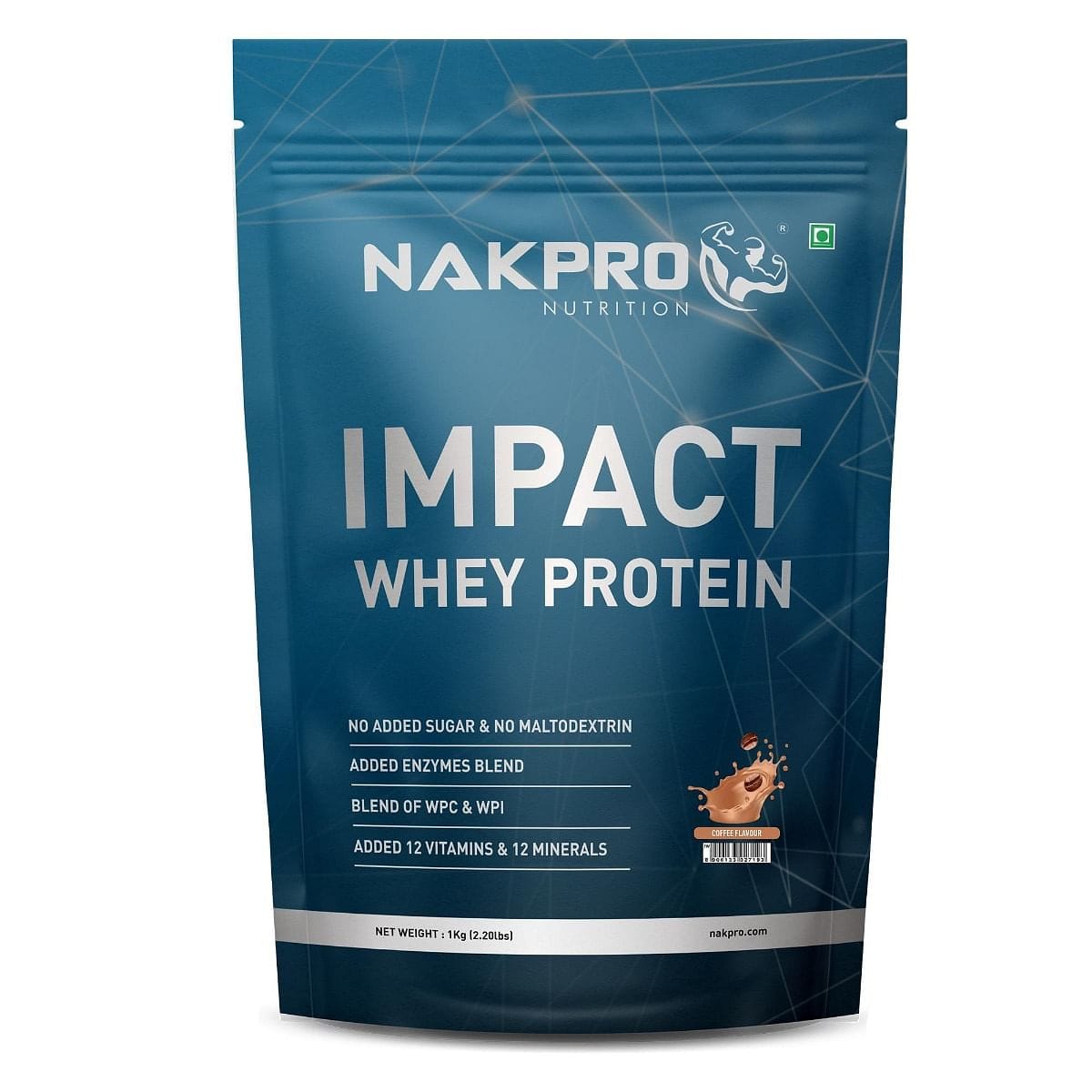 NAKPRO Impact Whey Protein 1kg | Isolate & Concentrate | 24g Protein & 4.9g BCAA | NABL Lab Tested 100% Authentic Supplement Powder - Coffee Flavour