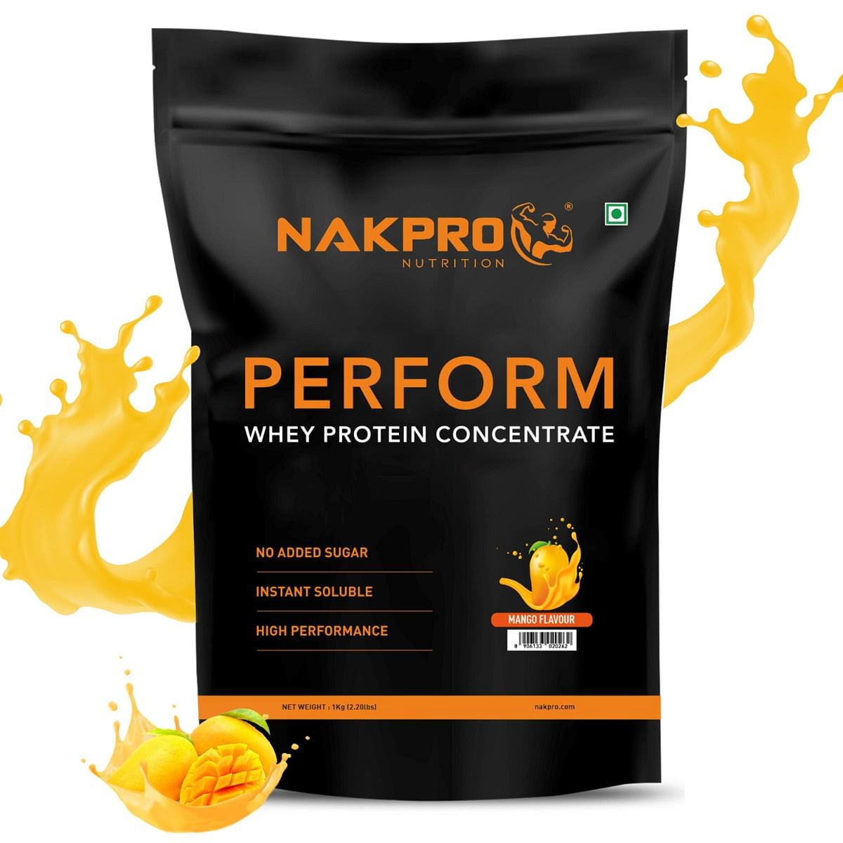 

NAKPRO Perform Whey Protein Concentrate 1kg Mango | 24g Protein, 5.3g BCAA | Trustified Certified 100% Authentic Supplement Powder & No Adulteratio...