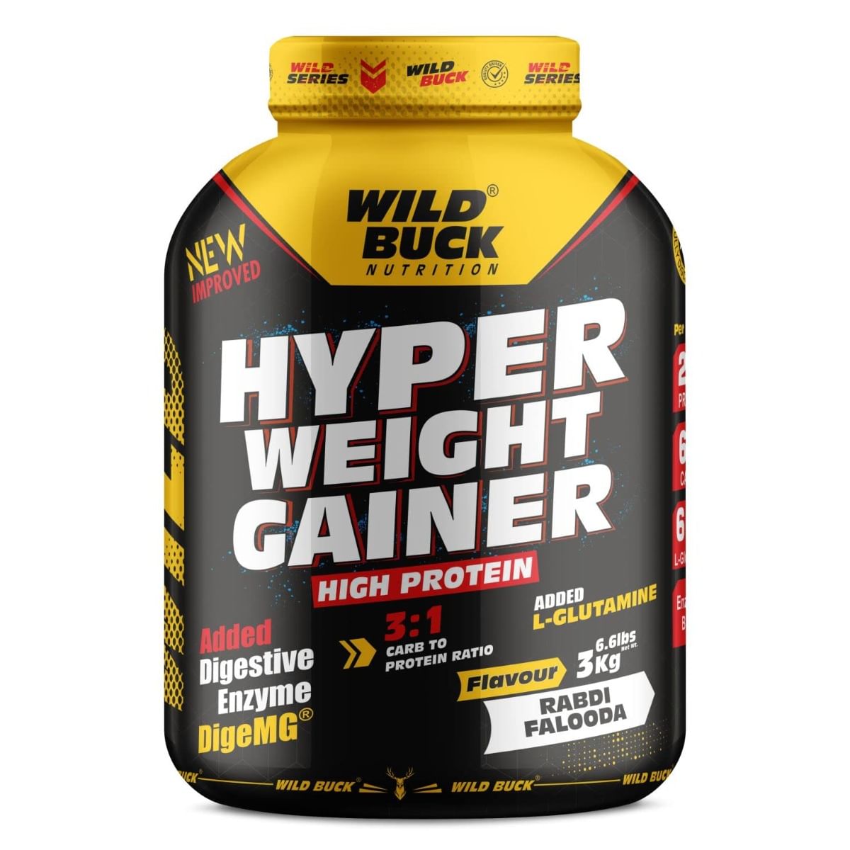 

WILD BUCK Hyper Weight Gainer With Protein,Glutamine,Minerals & Enzymes For Massive Gain Weight Gainers/Mass Gainers (3 kg, Rabdi Falooda)
