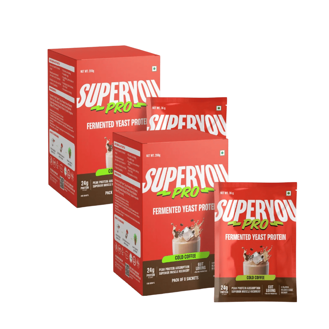 

Superyou Pro Fermented Yeast Protein(Pack of 8) | 24g Protein| Coffee | Peak Absorption | Superior Muscle Recovery | Gut Friendly + 1Bn CFU Probiot...