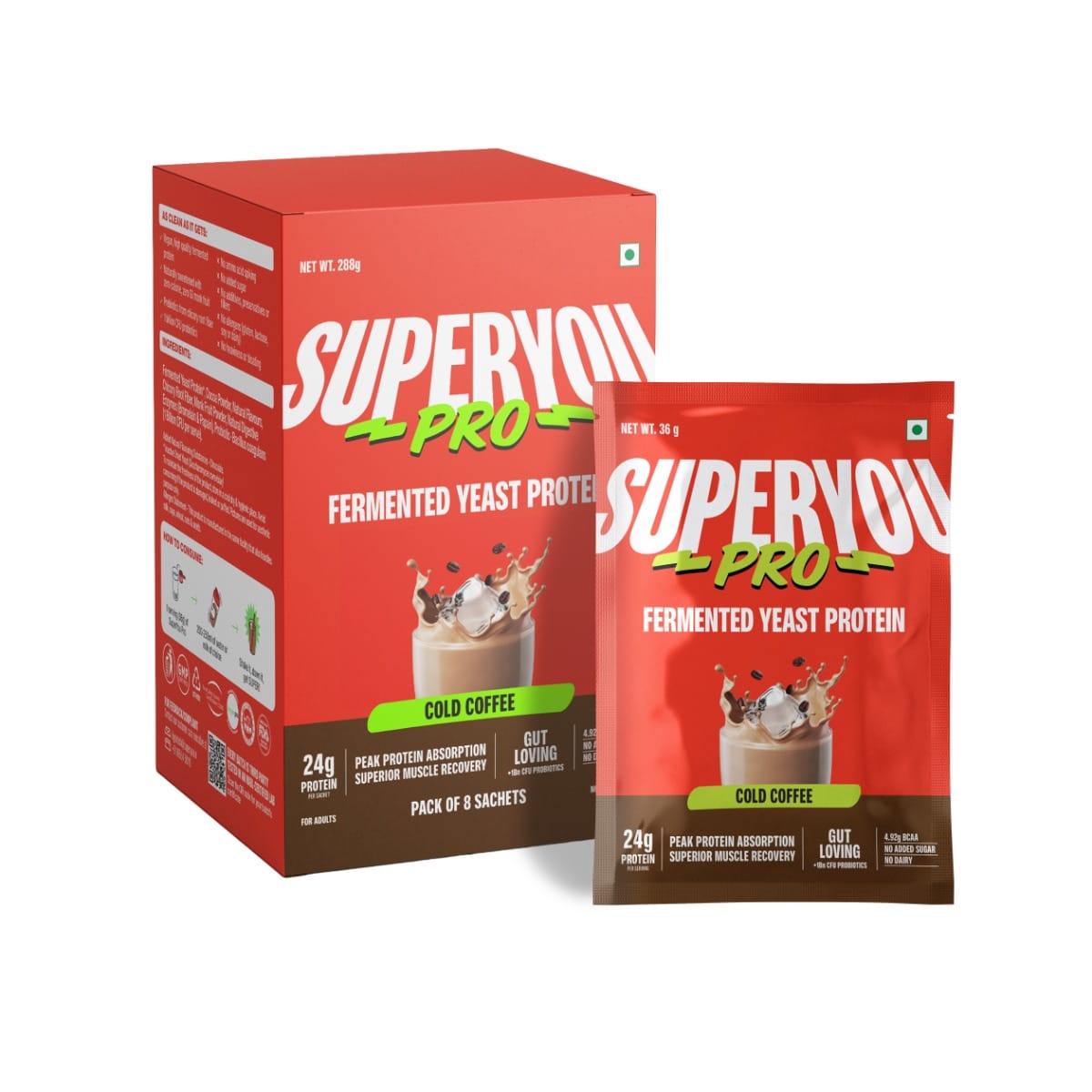 

Superyou Pro Fermented Yeast Protein(Pack of 8) | 24g Protein| Coffee | Peak Absorption | Superior Muscle Recovery | Gut Friendly + 1Bn CFU Probiot...