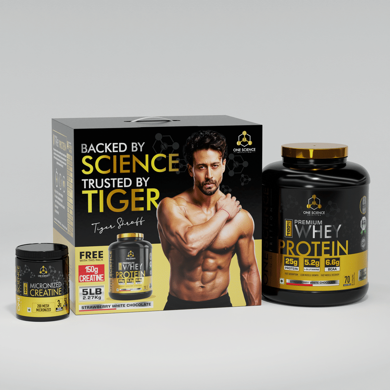 

One Science Nutrition Whey Protein Combo | 25g Protein/Scoop, BCAA, Glutamine | Lean Muscle Gain & Faster Recovery | Free 150g Creatine | Strawberr...