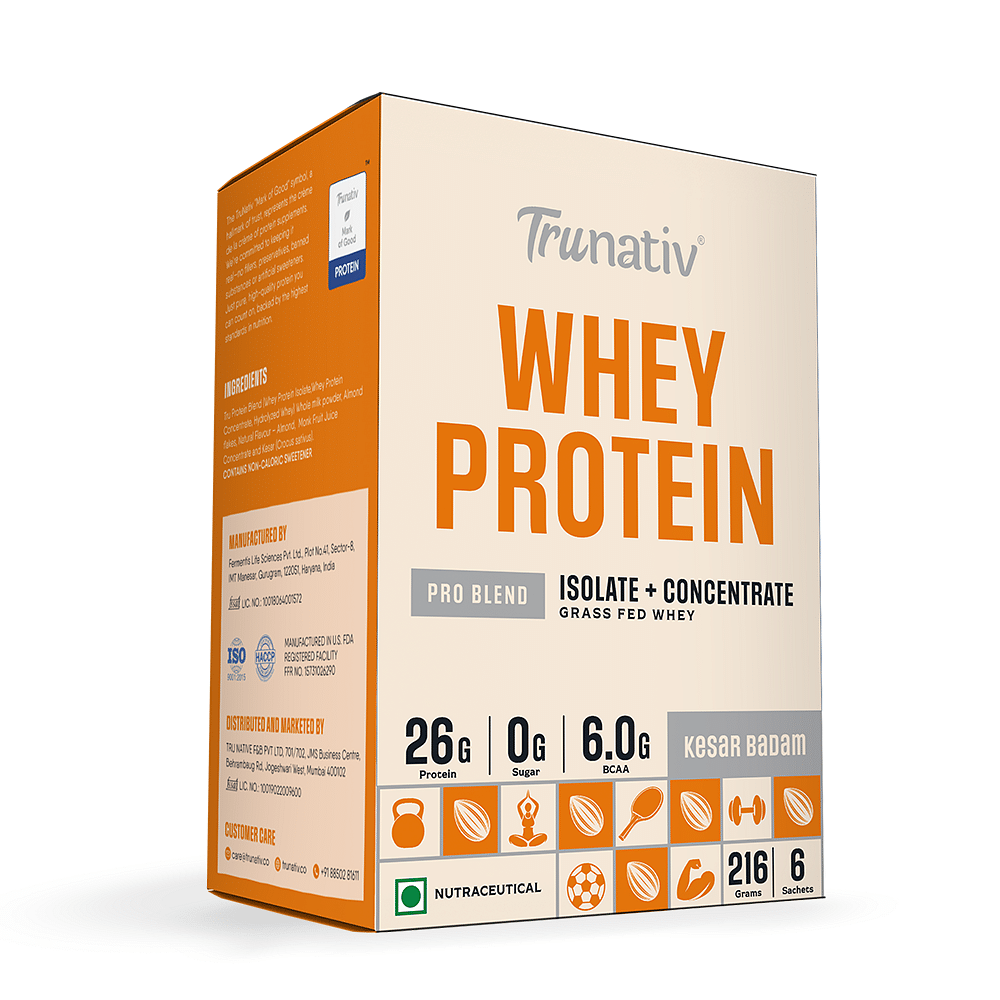 

Trunativ Pro Blend Whey Protein | Kesar Badam | 26g Protein & 6g BCAA per Serving | Grass-Fed Isolate & Concentrate| Lab Tested for Purity & Accura...