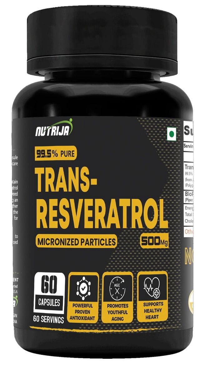 

NutriJa Trans Resveratrol 500MG Capsules - 99.5% Pure Micronized and Highly Supplement | Slow down Aging, Proven Powerful Anti-Oxidant | Improves M...