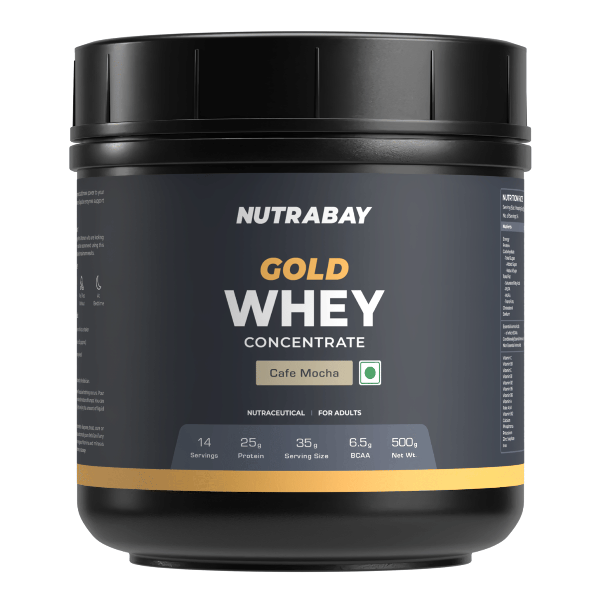 

Nutrabay Gold 100% Whey Protein Concentrate with Digestive Enzymes - 25g Protein | Protein Powder for Muscle Support & Recovery - Café Mocha, 500g