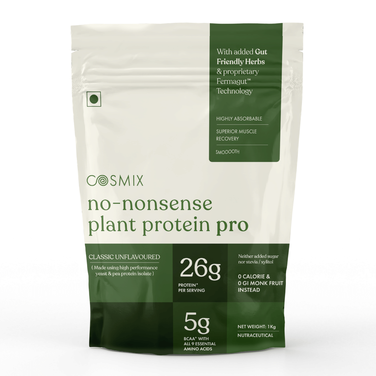 

Cosmix No-Nonsense Fermented Yeast Protein | 26 Protein/Serve, 1Kg Pouch | Classic Unflavoured | Plant Protein as Smooth As Whey | PDCAAS of 1 | Cl...