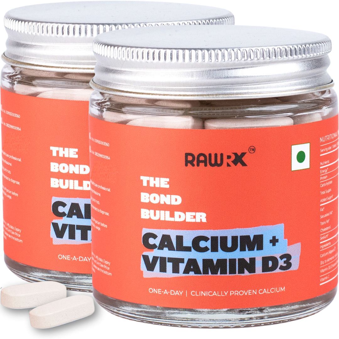 

RawRX Calcium and Vitamin D3 Tablet with Vitamin C, Magnesium and Zinc for Bone Health & Joint Pain (60 Tablets)