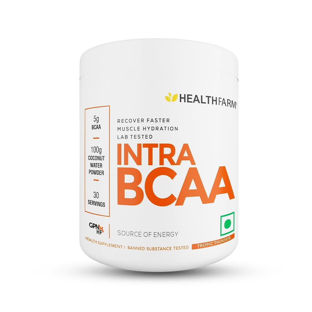 

Healthfarm Intra BCAA Powder Amino Acids Supplement - 30 Servings - Sugar-Free Intra, Post & Pre Workout Amino Powder & Recovery Drink (Tropic Thun...