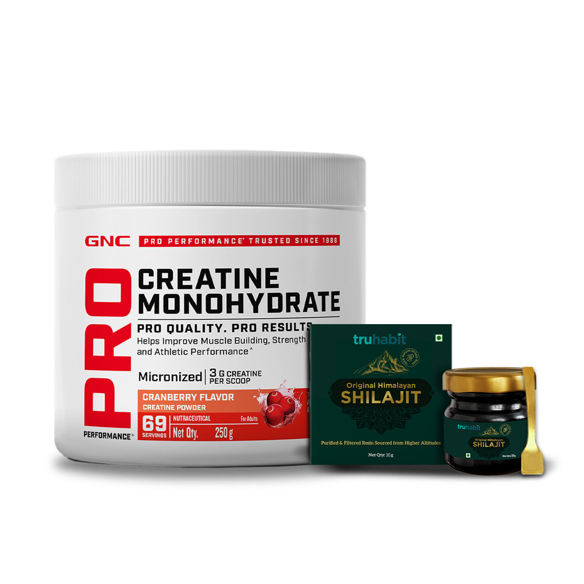 

GNC PP Pure Micronized Creatine Monohydrate with Free Shilajit | 250 gm & Truhabit 10 gm Shilajit | Cranberry