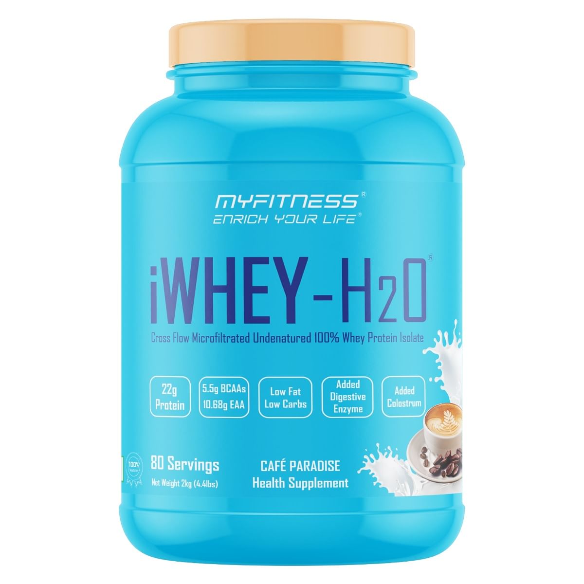 

MYFITNESS ® iWHEY- H2O 80 Servings|Whey Protein Isolate| 88% Premium Whey Protein Isolate Per Serving|5.5g BCAA| 10.68g EAA| Added Digestive Enzyme...