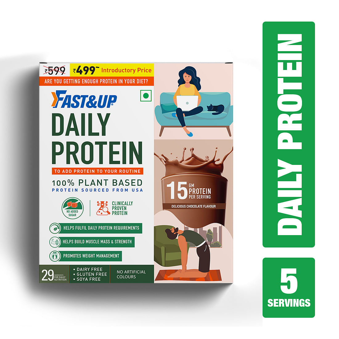 

Fast & Up Daily Protein |15g Plant Protein | Fulfils Daily Protein Requirement | 29 Ingredients for Daily Nutrition | (150 g, 5 Servings, Delicious...