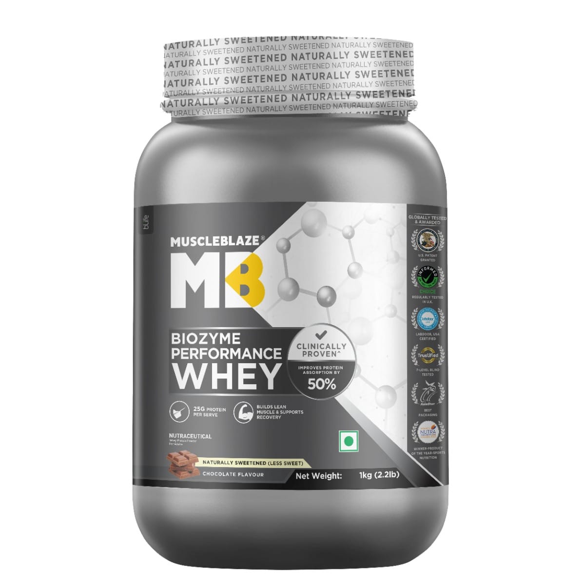

MuscleBlaze Biozyme Performance Whey Protein Powder | Naturally Sweetened (Less Sweet) | 25g Protein Per Scoop | Clinically Tested 50 Higher Protei...